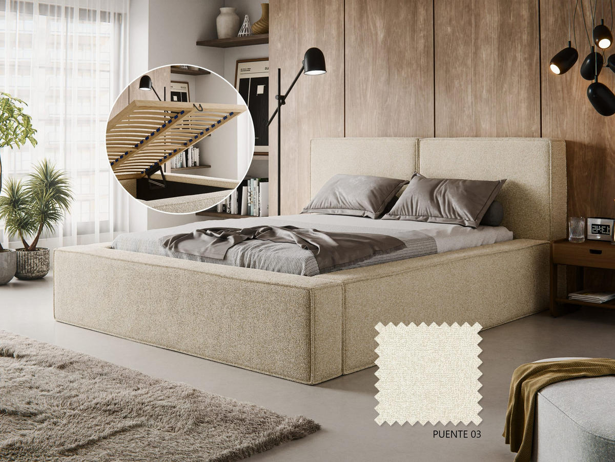 POLSTERBETT Lesti 180x200 cm, Cremeweiß - Creme, Textil (180/200cm) - Fedve