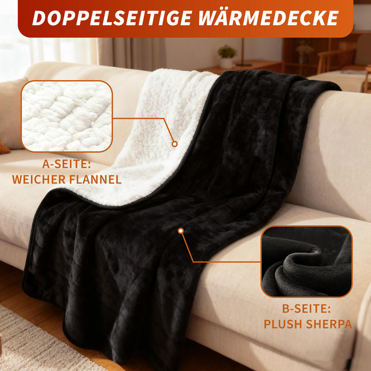 DECKE Thermelyn 200/180 cm - Schwarz, Textil (180/200cm) - ZMH