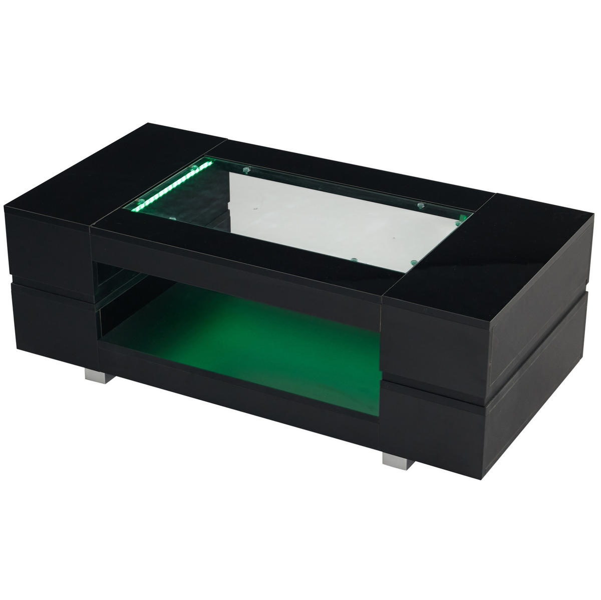 COUCHTISCH aus Spanplatte und gehärtetem Glas 100x50x35 cm in Schwarz mit LED - Schwarz, Holzwerkstoff (100/50/35cm) - Modfu