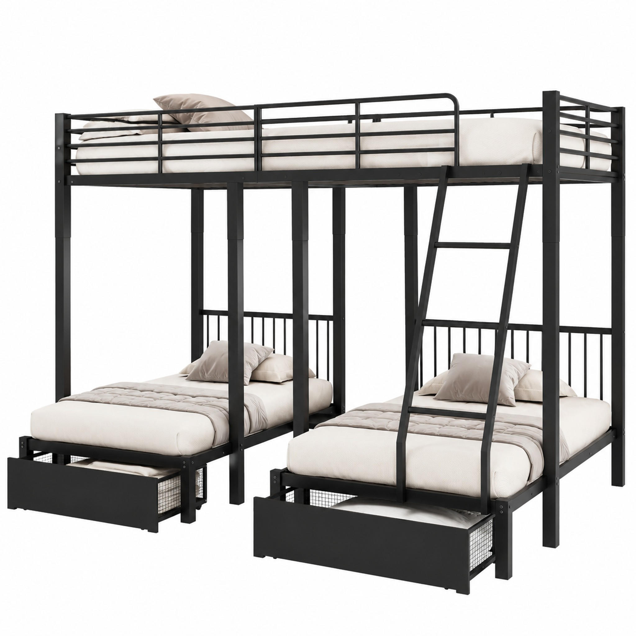 ETAGENBETT teilbar 140x200/90x200 cm Metall Schwarz mit 2 Schubladen - Schwarz, Metall (140/200cm) - Meubliv