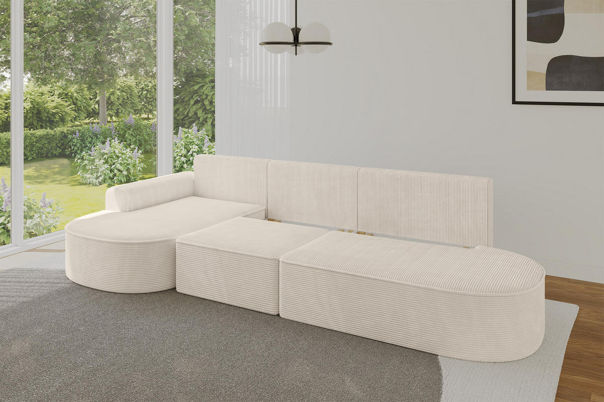 ECKSOFA mit Schlaffunktion Ottomane Links MARI L2-S 368X167X85 Beige Cord - Schwarz/Cappuccino, Holzwerkstoff/Kunststoff (368/167cm) - ALTDECOR