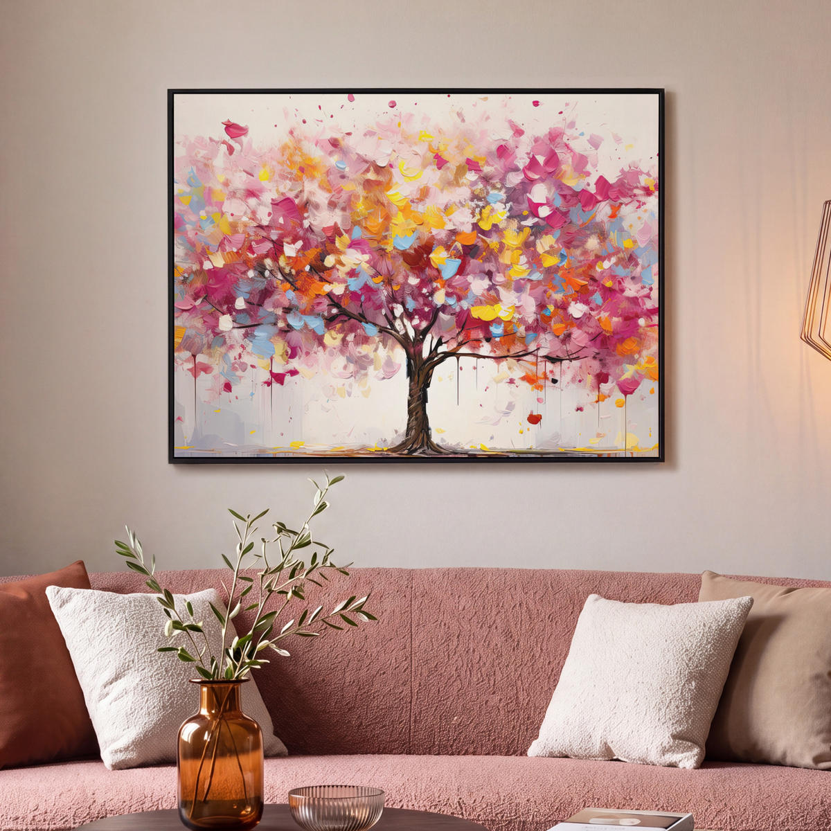 LEINWAND Bilder mit Rahmen - Aquarell - Baum - Kunst - Abstrakt - 100x70 - Multicolor, Textil (100/70cm) - MuchoWow