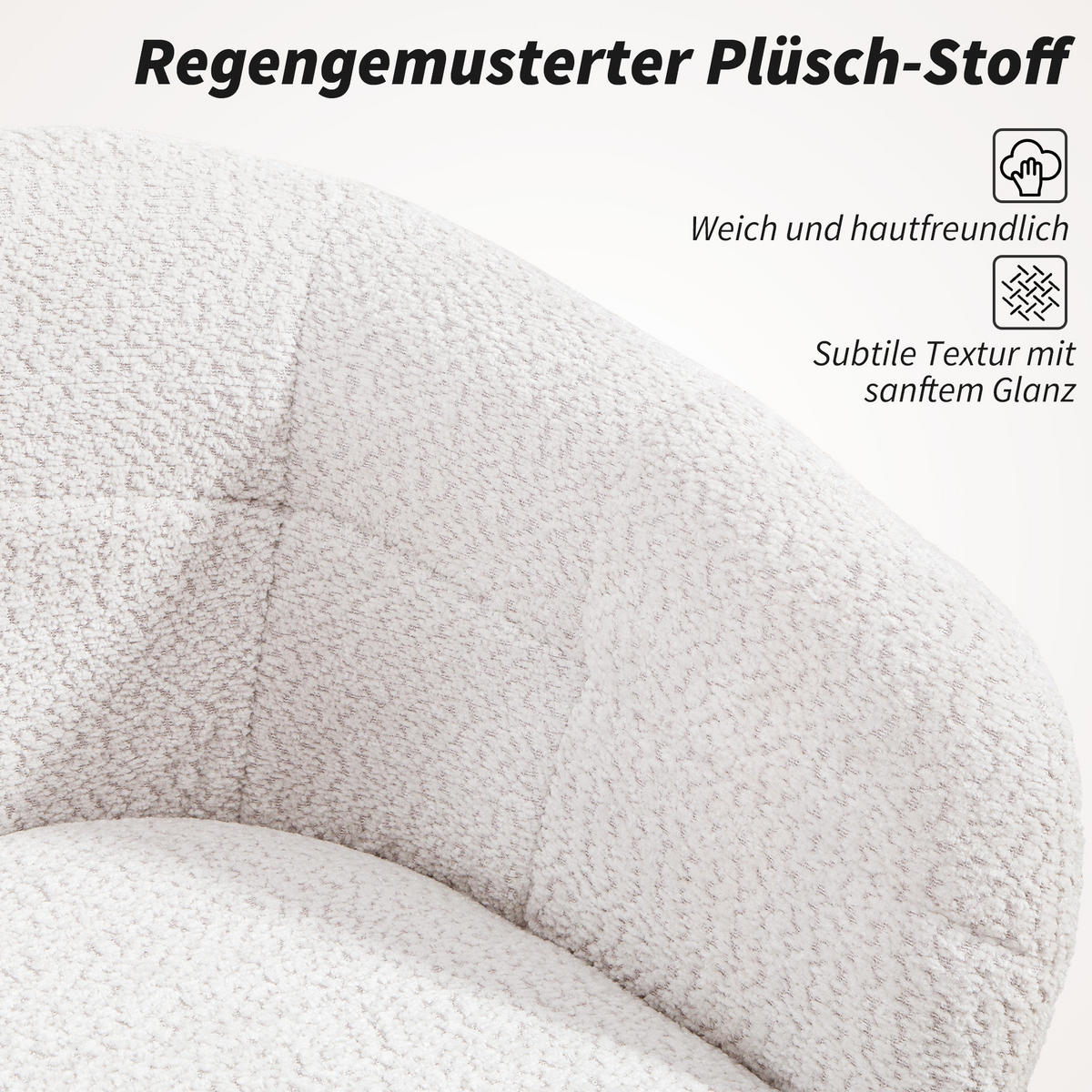 GEPOLSTERTER Bürostuhl mit Plüschbezug, Wannen-Design, rollbarer Schreibtischstuhl, Stahlbasis, Creme+Schwarz - Creme, Textil (59/85/65cm)