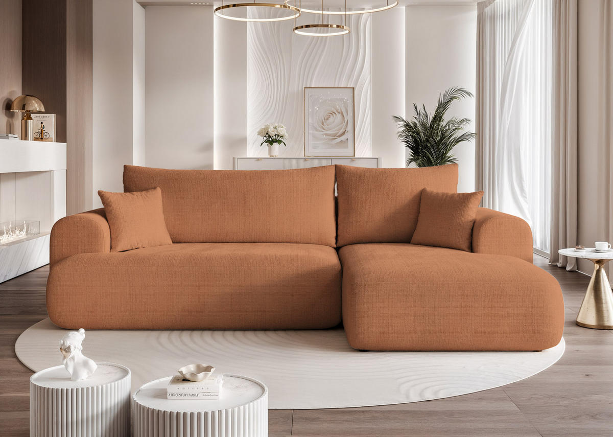 ECKSOFA BLOOM mit Schlaffunktion und Bettkasten Orange - Orange, Holzwerkstoff/Kunststoff (263/150cm) - Idohome
