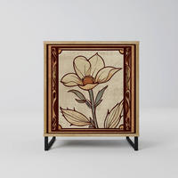 SIDEBOARD TIMELESS FLORA, Eichefarben, 57,5x42x67,5 cm, Schwarze Metall-Rahmenfüße - Eichefarben/Multicolor, Holzwerkstoff/Metall (57.5/67.5/42cm) - SpaceRebels