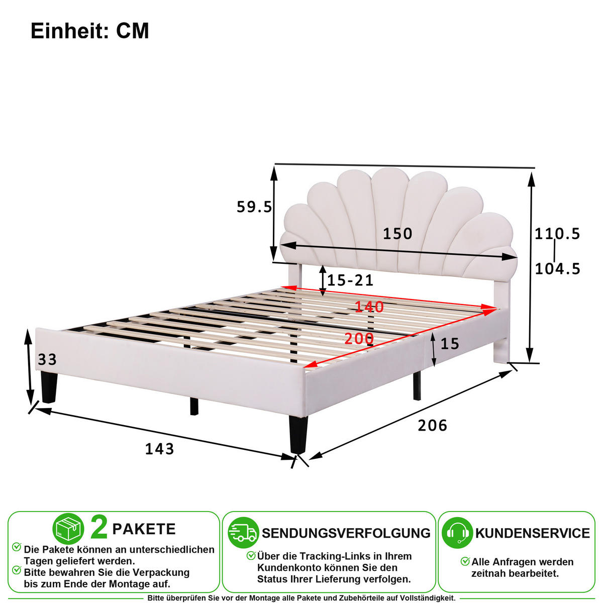 ČALOUNĚNÁ POSTEL 140/200 cm v béžové barvě se sametovým čelem - béžová, kov/kompozitní dřevo (140/200cm) - CHICFURN