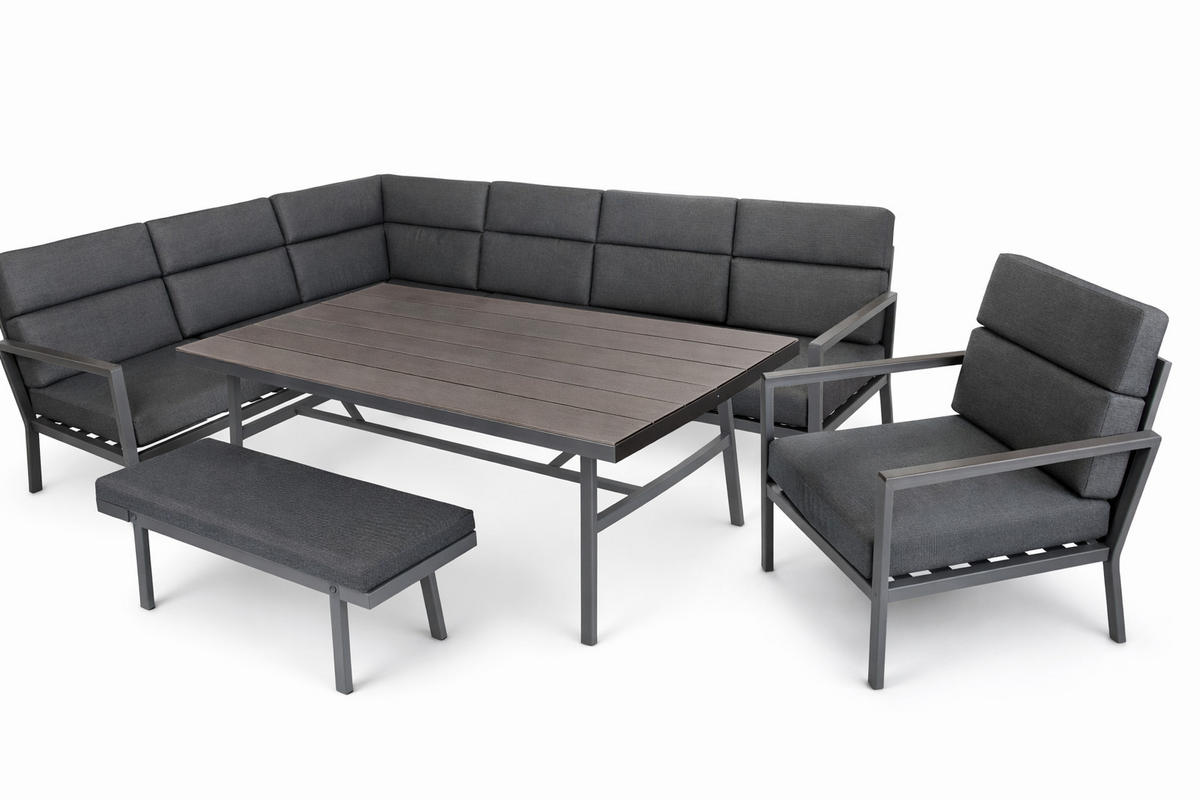 LOUNGE-SET Sorrent Grau 9-Sitzer Aluminium mit Tisch - Grau, Kunststoff - bellavista - Home & Garden