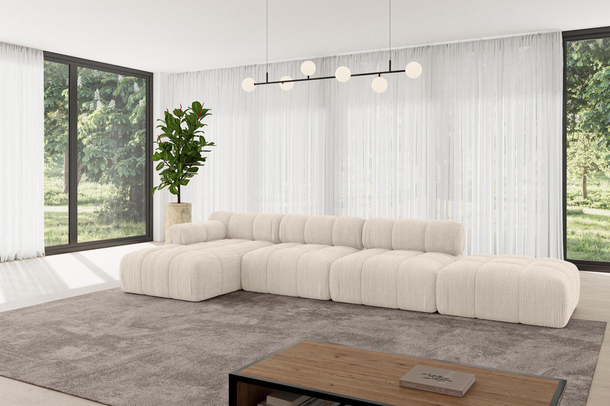 ECKSOFA modulares Sofa Lizur-L2 - 380x160x70 cm Beige Cord - Beige, Holzwerkstoff/Textil (380/160cm) - ALTDECOR