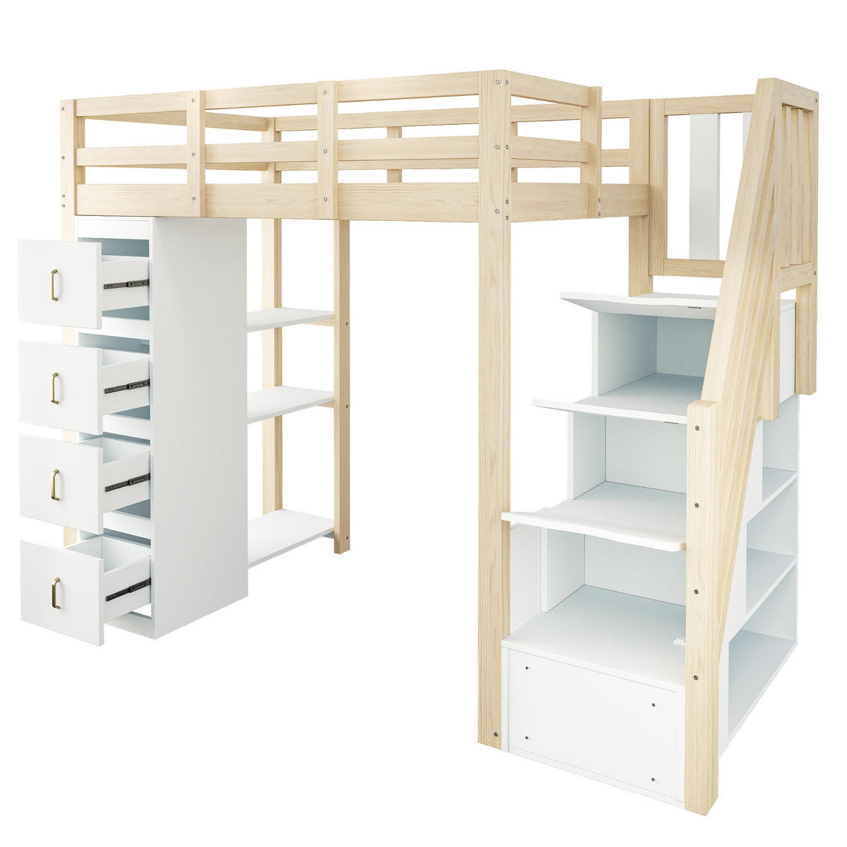 HOCHBETT 90/200 cm aus Massivholz mit Stauraum und Sicherheitsleiter Naturholz - Naturfarben, Holz (90/200cm) - Modenvie