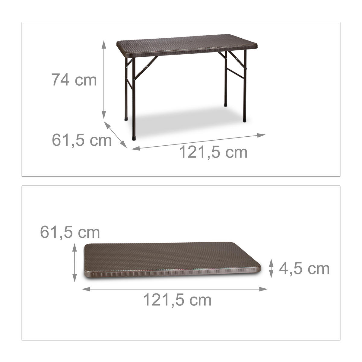 GARTENTISCH - Dunkelbraun, Kunststoff/Metall (61.5/122/74cm) - Relaxdays