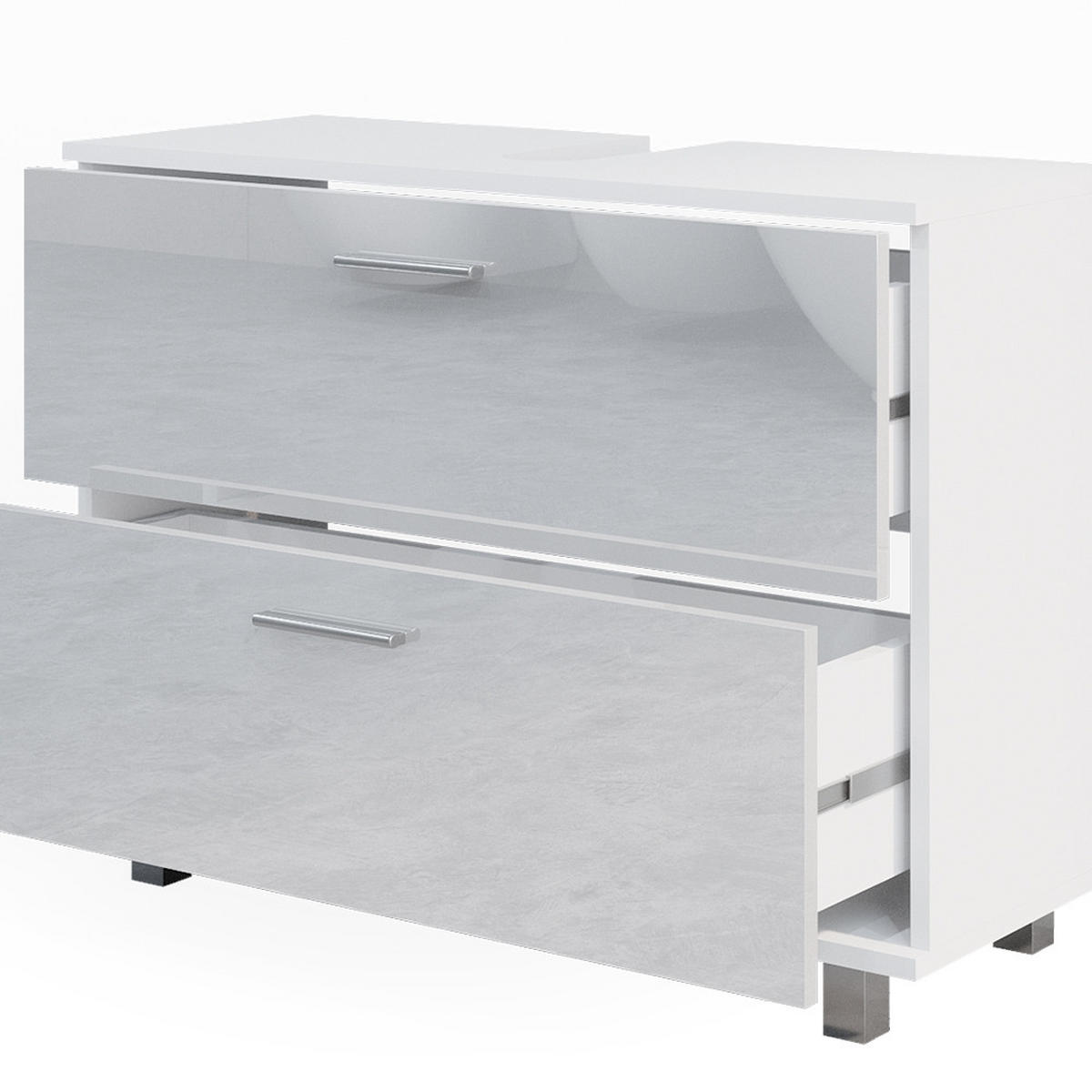BADMÖBEL-SET Ilias Weiß Hochglanz 2 Teile, Unterschrank 80 cm - Weiß Hochglanz, Holzwerkstoff (80.2/60.8/33cm) - Vicco