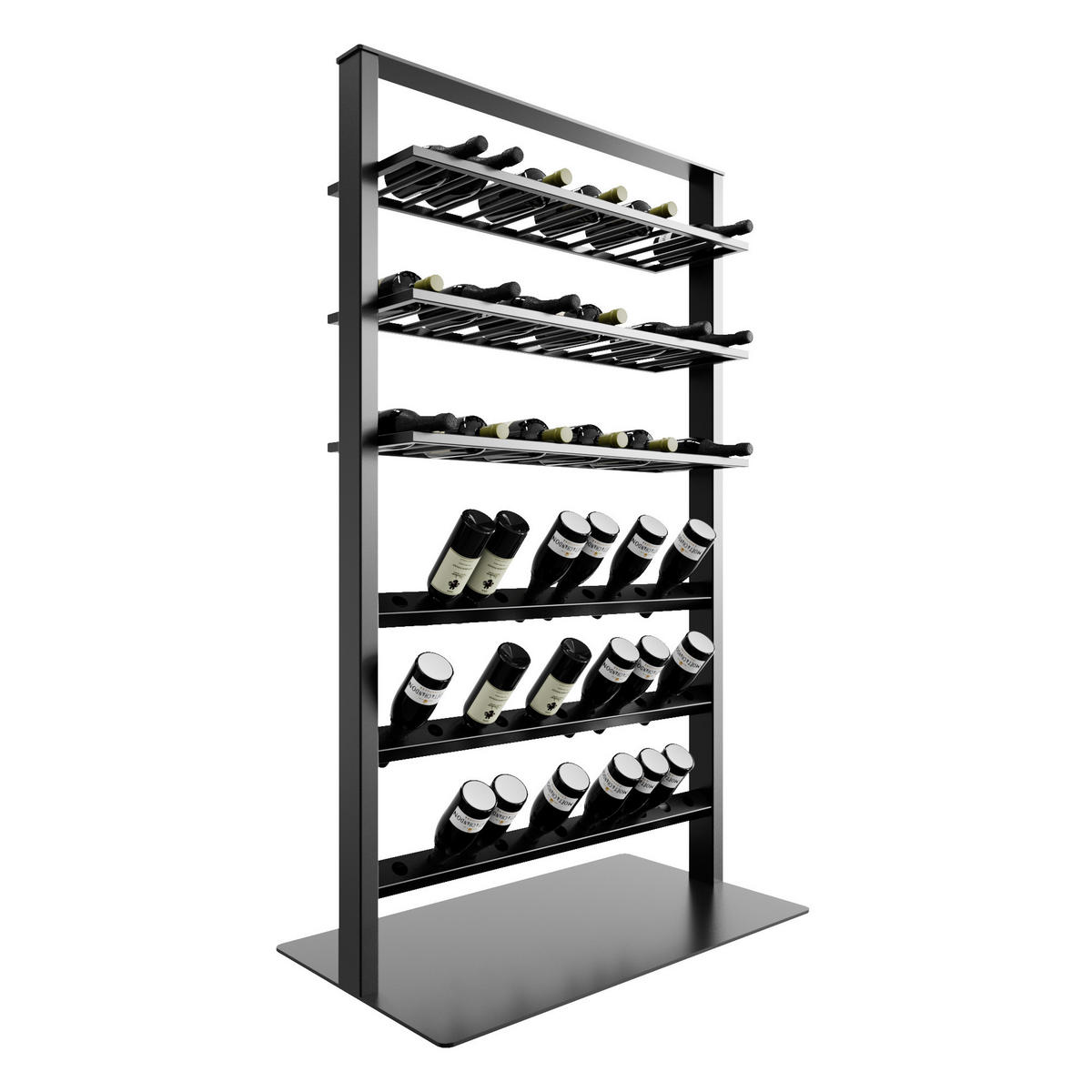 WEINREGAL Piemont Metall,Schwarz, Für 69 Weinflaschen 170/100/60cm - Schwarz, Metall (60/170/100cm) - Metalo Pro