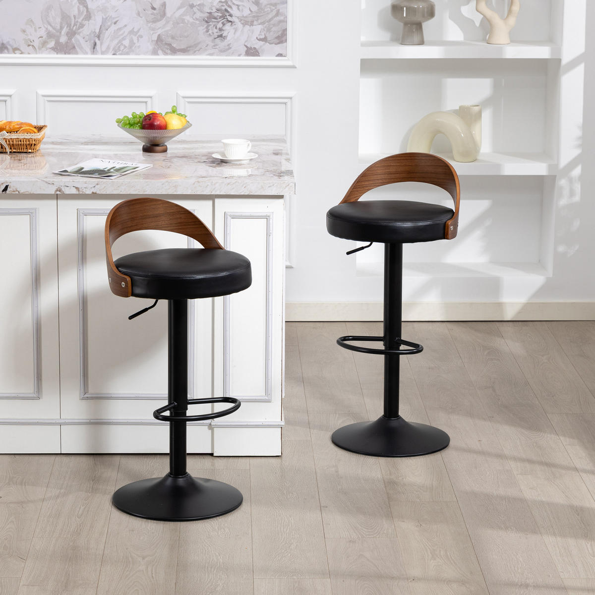 BARHOCKER Drehbar Höhenverstellbar,Kunstleder Schwarz - Schwarz, Textil/Metall (42/98/42cm) - PARAFTA HOME