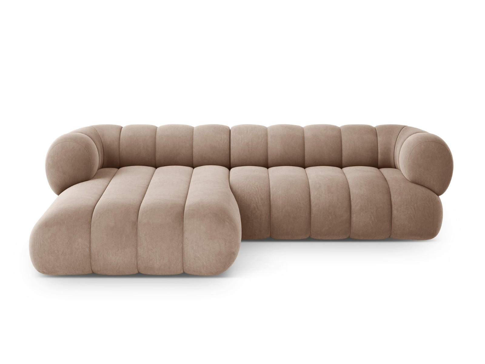 ECKSOFA links Koge aus Samt dunkelbeige 5 Sitzplätze - Mokka, Textil (165/270cm) - Cosmopolitan Design