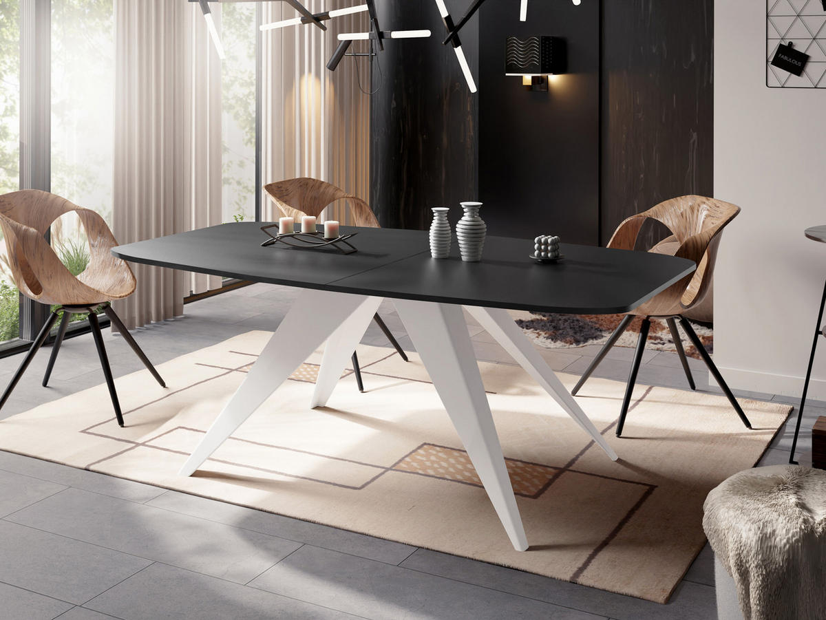 ESSTISCH Fatina rechteckig ausziehbar, Schwarz 160-198/90/76 cm - Schwarz/Weiß, Holzwerkstoff/Metall (160/80/76cm) - WFL GROUP