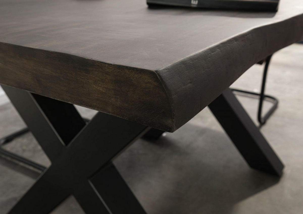 BAUMTISCH Mango 140x90x77 grau lackiert / X-Beine anthrazit matt FREEFORM 5 - Grau, Holz (90/140/77cm) - Massivmoebel24