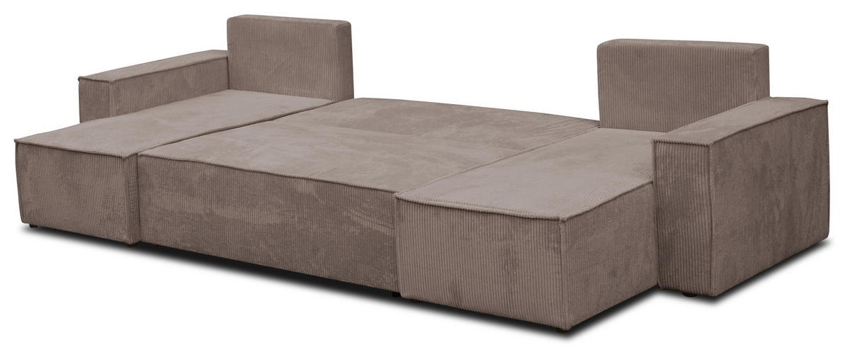 WOHNLANDSCHAFT Hugo U-Form Cordstoff mit Schlaffunktion und Bettkasten - Braun, Textil (312/83/142cm) - VENASI MÖBEL