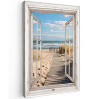 LEINWANDBILD Fenster - Meer - Küste - Natur - Ausblick - Strand - Wattenmeer 40x60 cm - Beige, Textil (40/60cm) - MuchoWow