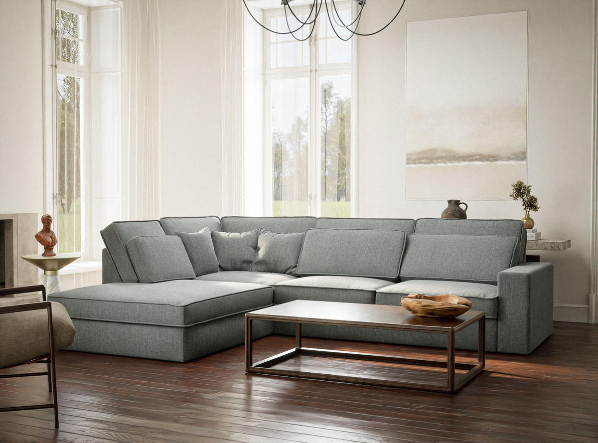 ECKSOFA Kirou Blau grau Webstoff - Links Seite - Blaugrau/Schwarz, Holz/Holzwerkstoff (225/311cm) - Maison de Reve