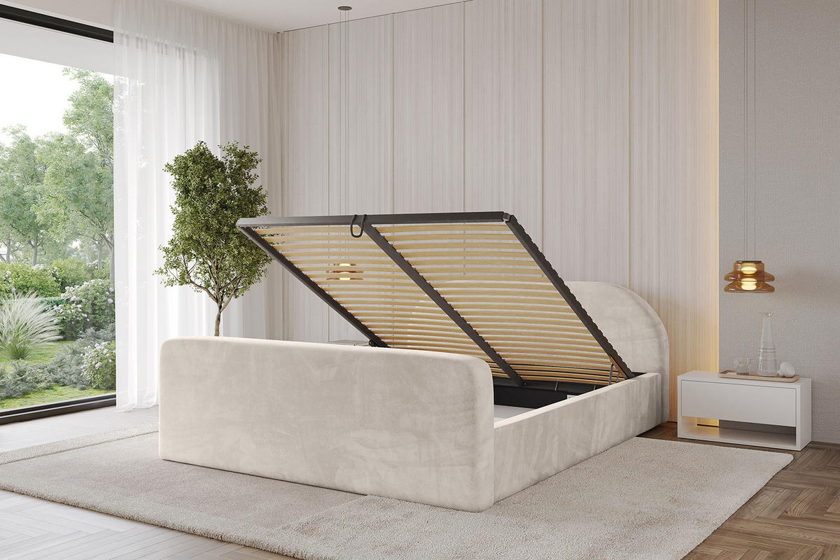 POLSTERBETT mit Bettkasten, Fußteil und Lattenrost, Boxbett ohne Matratze - TIVON-Z-V1 180x200 Beige - Beige, Holzwerkstoff/Textil (180/200cm) - ALTDECOR