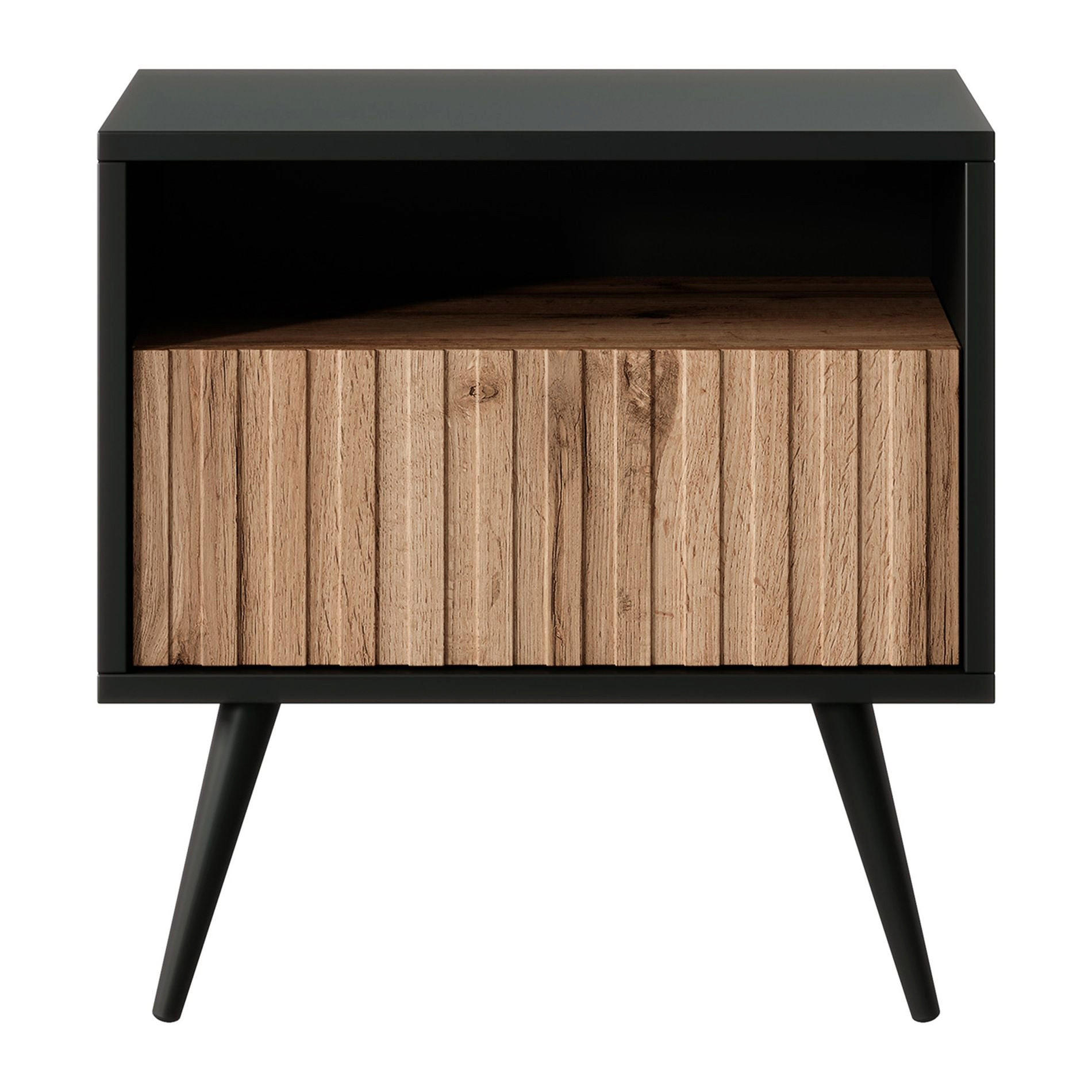 NACHTSCHRANK Bello Schwarz / Wotan-Eiche 47 cm - Schwarz, Holzwerkstoff/Metall (47/48/31.3cm) - Selsey