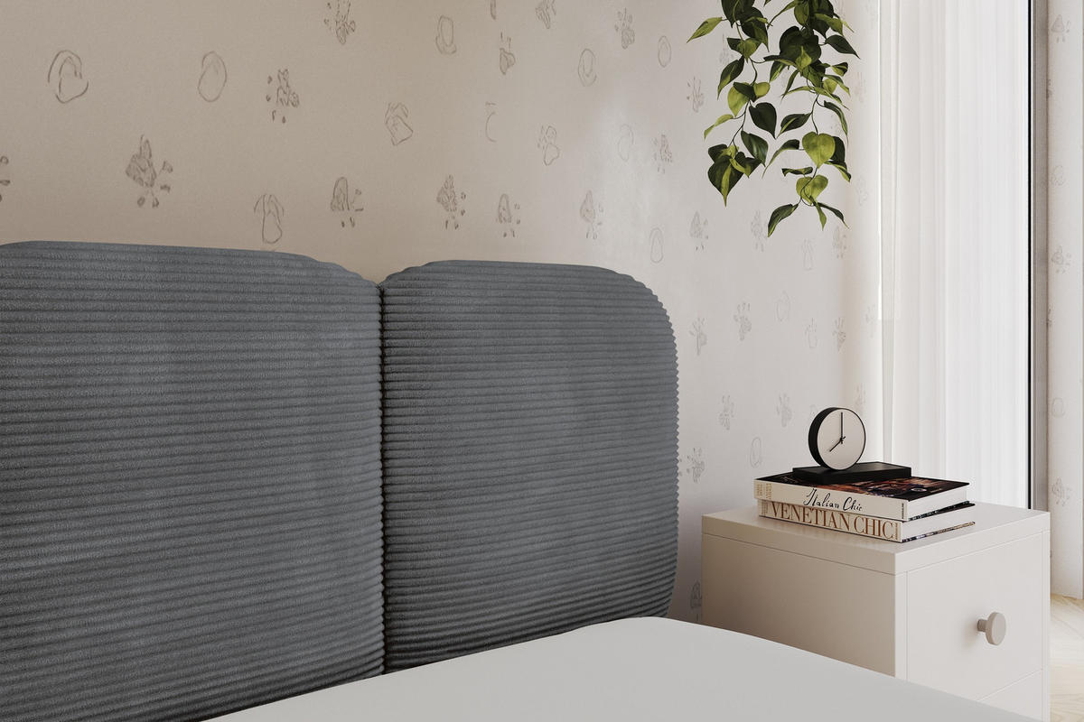 EINZELLBETT Jugendbett mit Bettkasten, Links - AVRY 100x200 Dunkelgrau - Dunkelgrau/Graphitfarben, Holzwerkstoff/Textil (100/200cm) - ALTDECOR