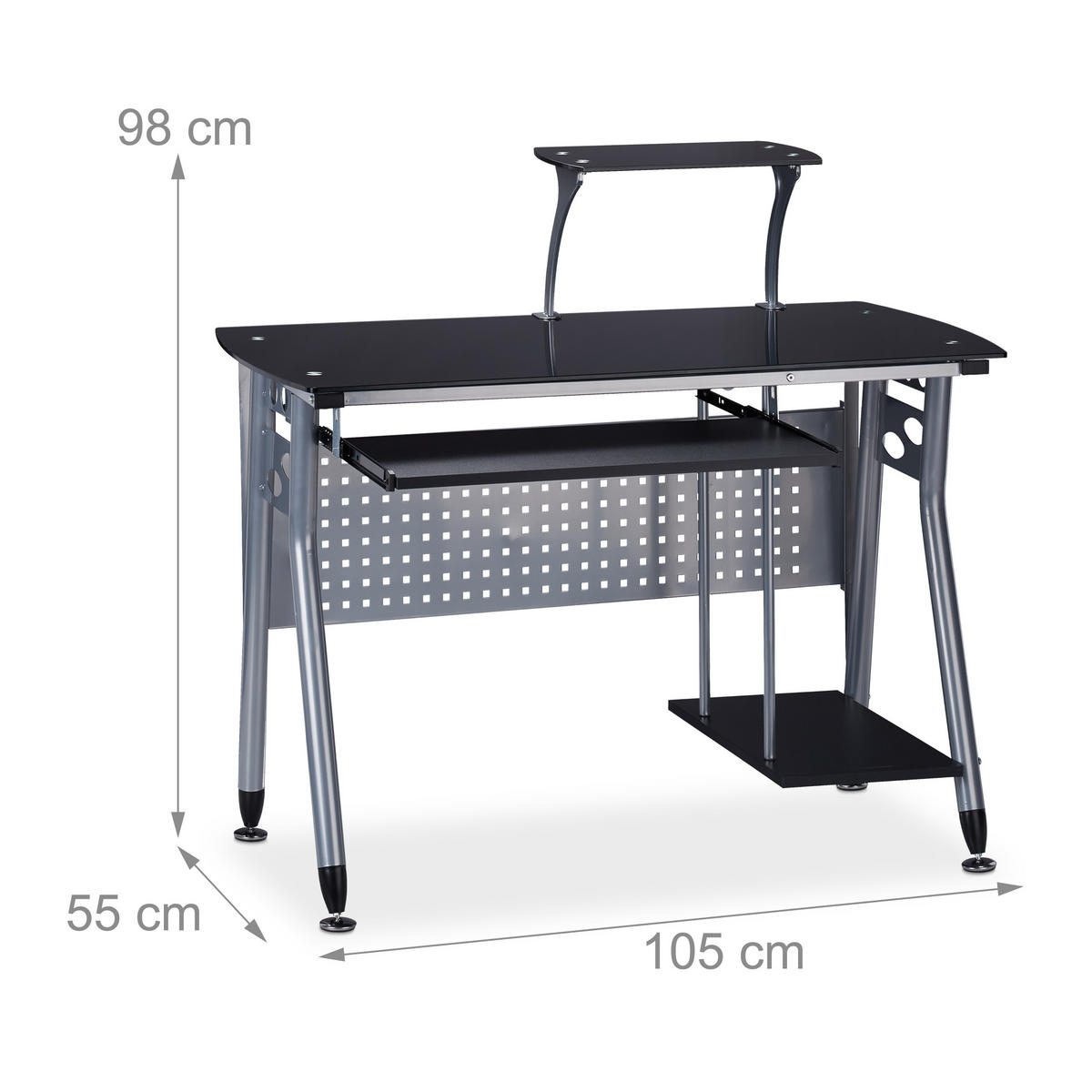 POČÍTAČOVÝ stôl - viacfarebná, kov/kompozitné drevo (55/105/98cm) - Relaxdays