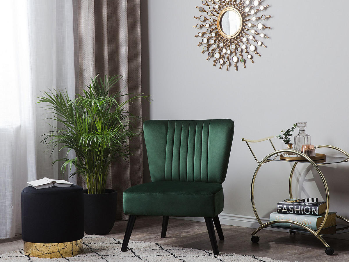 SESSEL Samtstoff Grün Vaasa - Grün, Holz/Textil (61/85/60cm) - Beliani