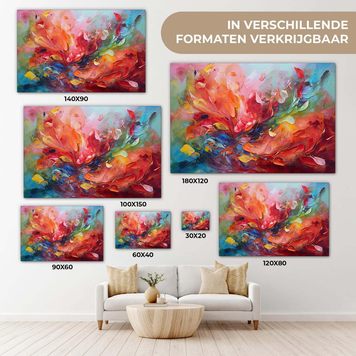 LEINWANDBILD Ölgemälde - Kunst - Abstrakt - Farbenfroh XXL 150x100 cm - Altrosa, Textil (150/100cm) - MuchoWow