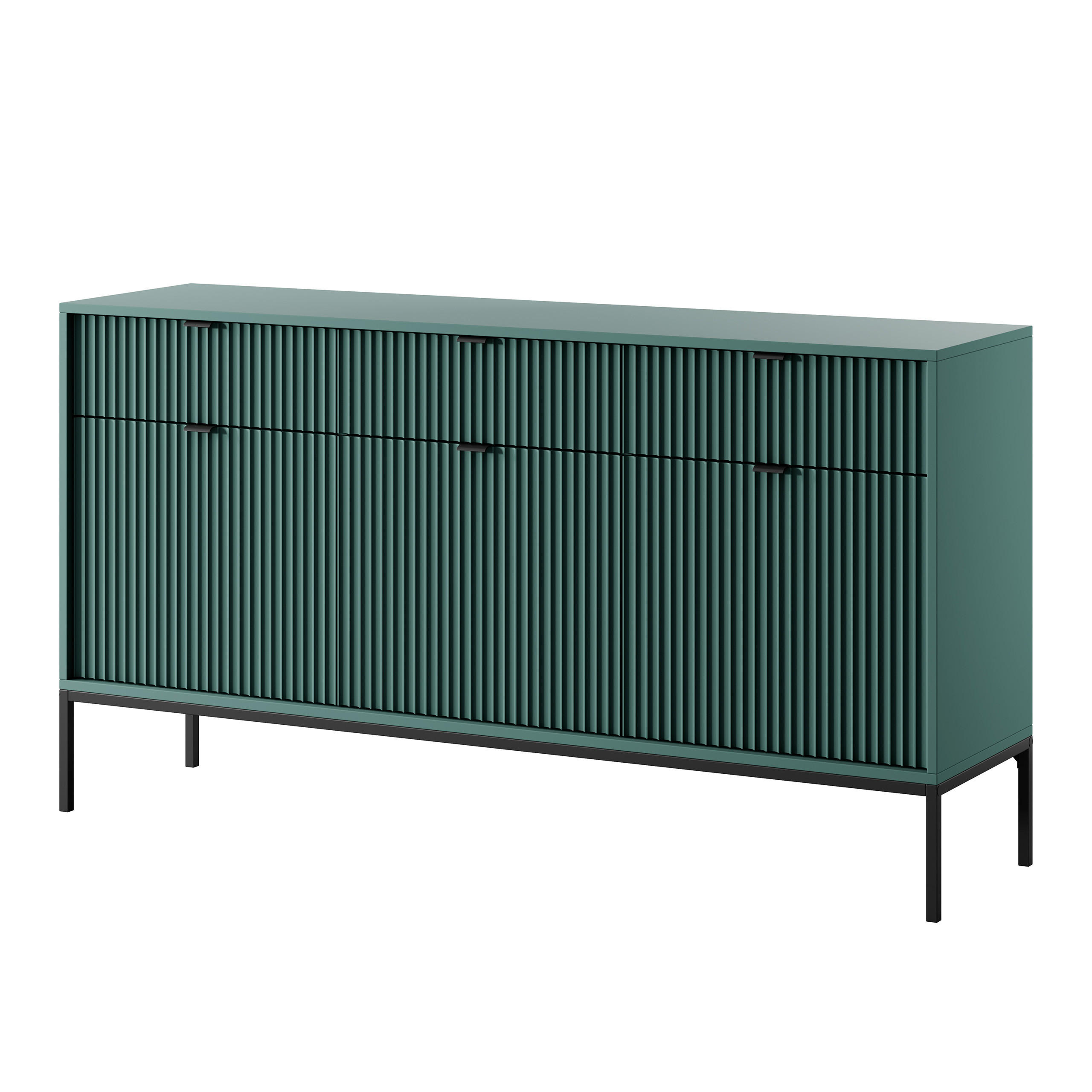 SIDEBOARD STELLARE 154/83/39 cm mit 3 Schubladen 3 Türen Hellgrün - Schwarz/Hellgrün, Holzwerkstoff (154/83/39cm) - MASSENO