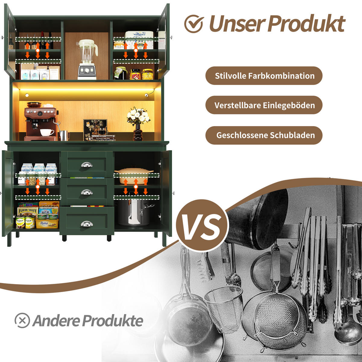 BUFFETSCHRANK Retro Grün 120/40/179 cm - Grün, Holz (120/179/40cm) - PANGIVO