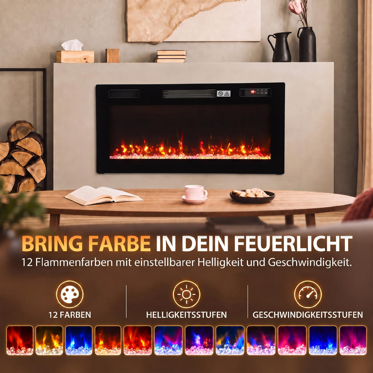 ELEKTROKAMIN Stahl Schwarz - Schwarz, Metall (8.3/46/92cm) - HOMCOM