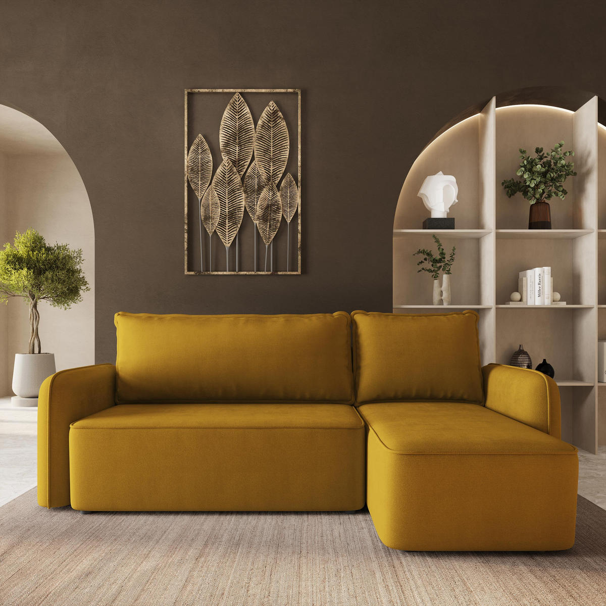 ROHOVÁ Sedačka DOLVER KRONOS 01, Žlutá - šedá/žlutá, dřevo/textil (238/156cm) - MASSENO