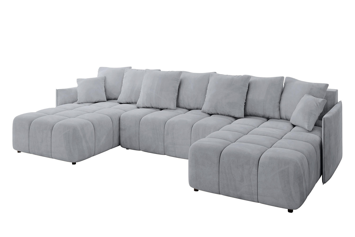 WOHNLANDSCHAFT LONLI-U 355x189x68 Hellgrau Velours - Titanfarben, Holzwerkstoff/Kunststoff (355/68/189cm) - ALTDECOR