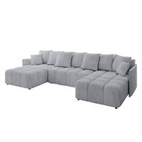 WOHNLANDSCHAFT LONLI-U 355x189x68 Hellgrau Velours - Titanfarben, Holzwerkstoff/Kunststoff (355/68/189cm) - ALTDECOR