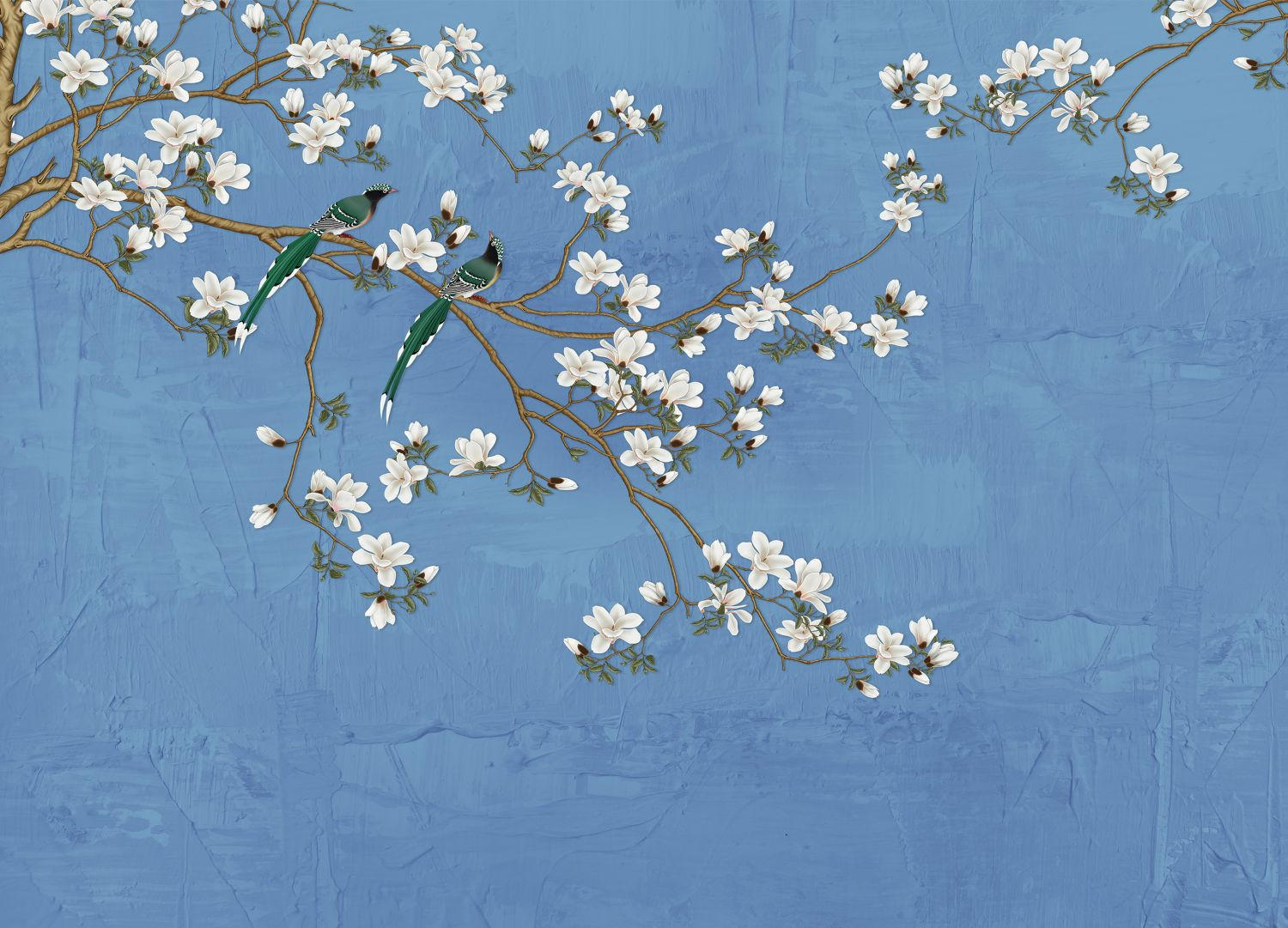 FOTOTAPETE Blütenzweige 270 x 375 cm - Blau, Papier (270/375cm) - Sanders & Sanders