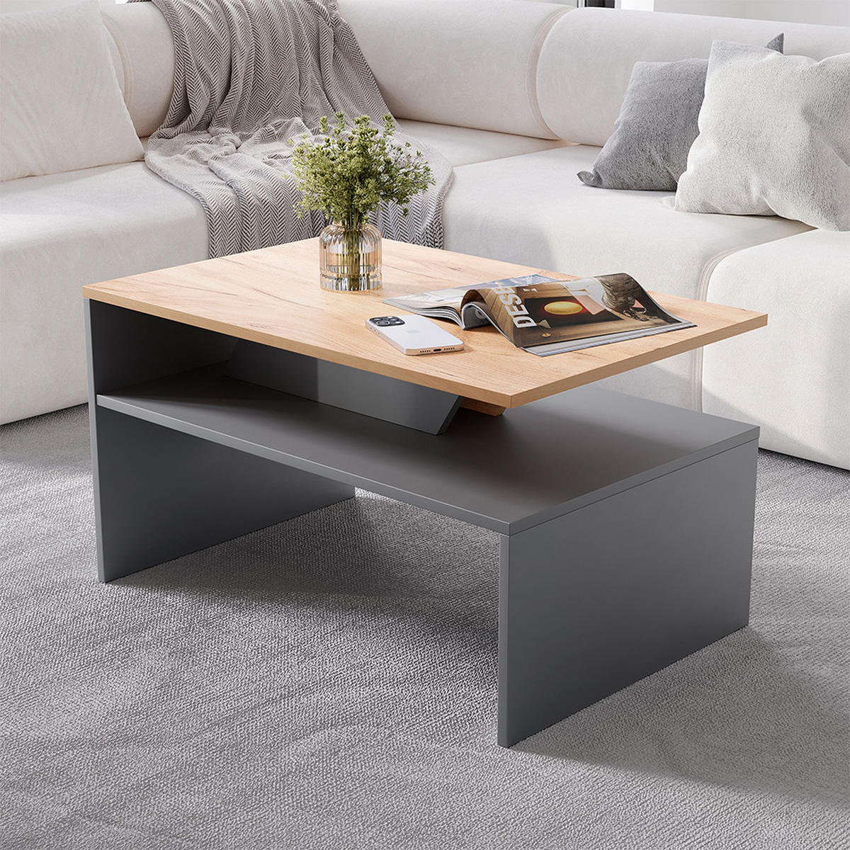 KONFERENČNÍ STŮL Arden Antracit/Artisan - antracitová, kompozitní dřevo (52.6/80/45.4cm) - Vicco