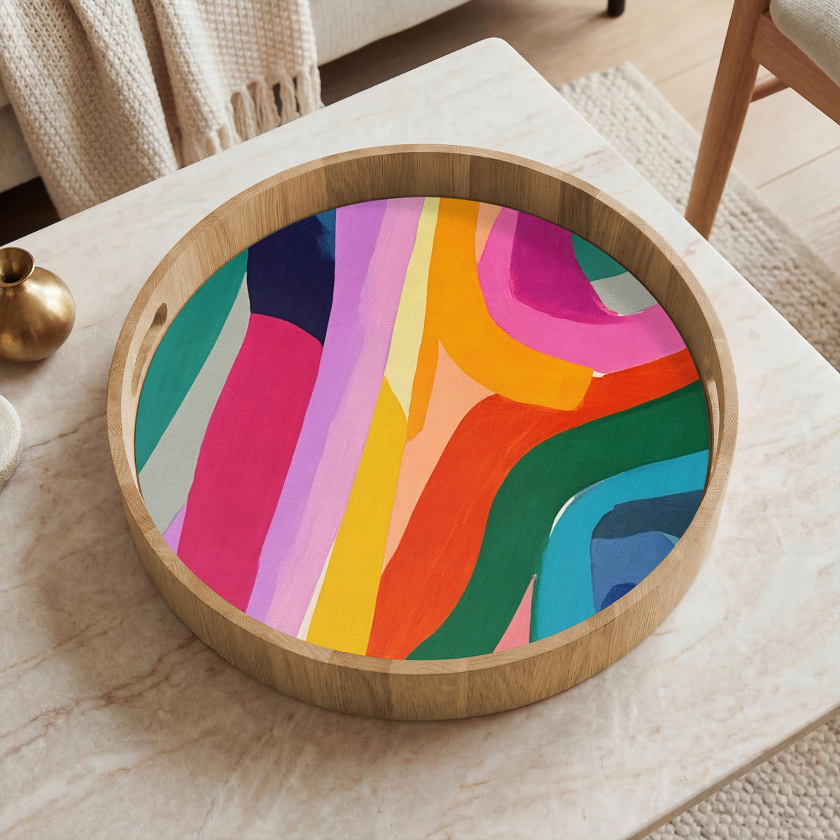 SERVÍROVACÍ PODNOS Abstraktní - barevné - vlny - linie 40x40 cm - různobarevná, dřevo (40/5/5cm) - OnlyWow