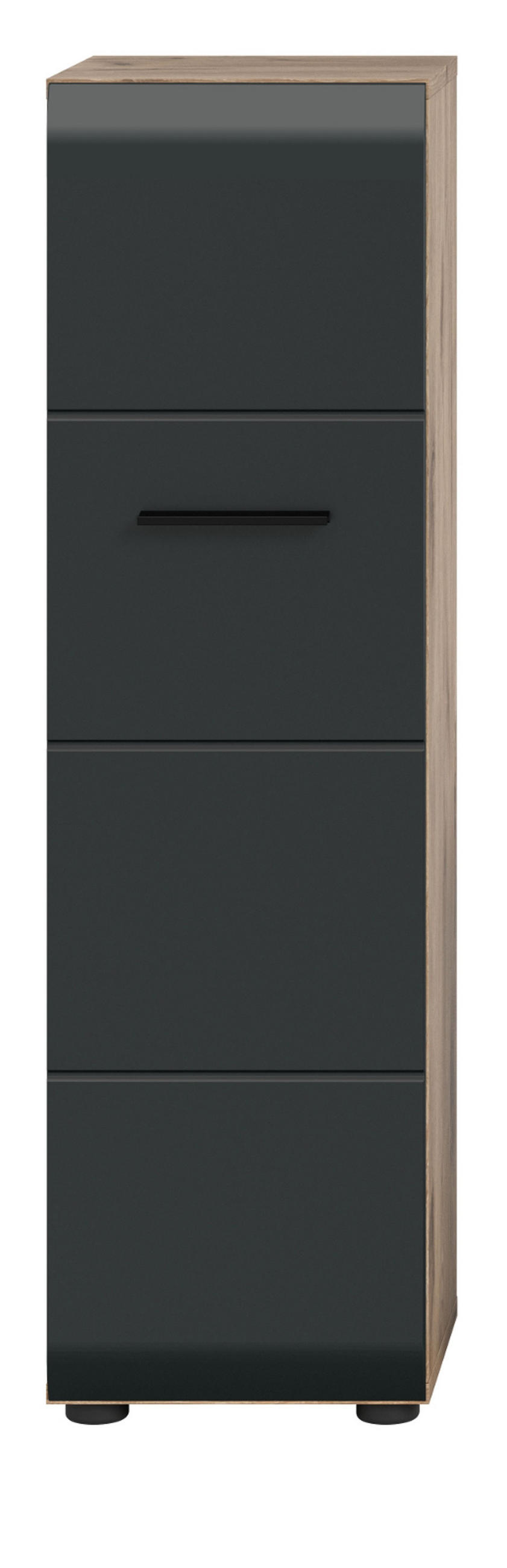 MIDISCHRANK schwarz matt, Eiche, Bad Kommode hängend / stehend 30 cm - Eichefarben/Schwarz, Holzwerkstoff/Kunststoff (30/106/30cm) - Inn.Furn