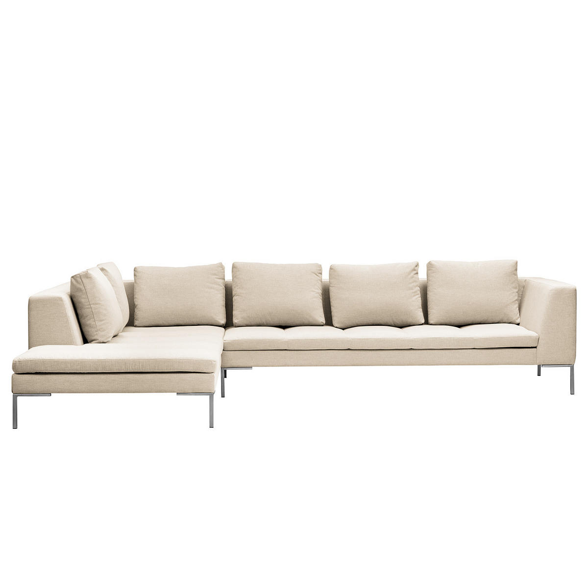 ECKSOFA mit Ottomane - Chromfarben/Beige, Textil/Metall (319/230cm) - home24