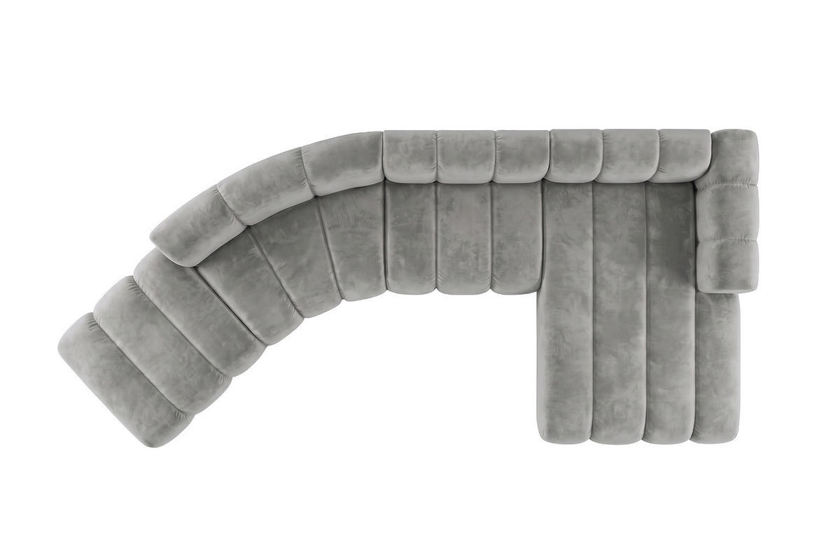 ECKSOFA Modulares In L-Form, Velvet-Stoff Riviera, Grau, Rechts, GRAND Round - Grau, Holz (445/179cm) - Kaiser Möbel