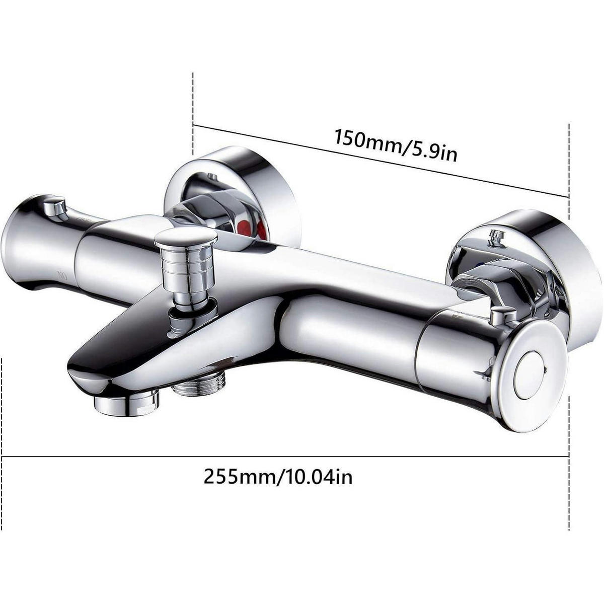 BADEWANNENARMATUR Thermostat Messing Chrom mit 38° Sicherheitstaste für Wandmontage - Silberfarben, Metall (15/10/25.5cm)