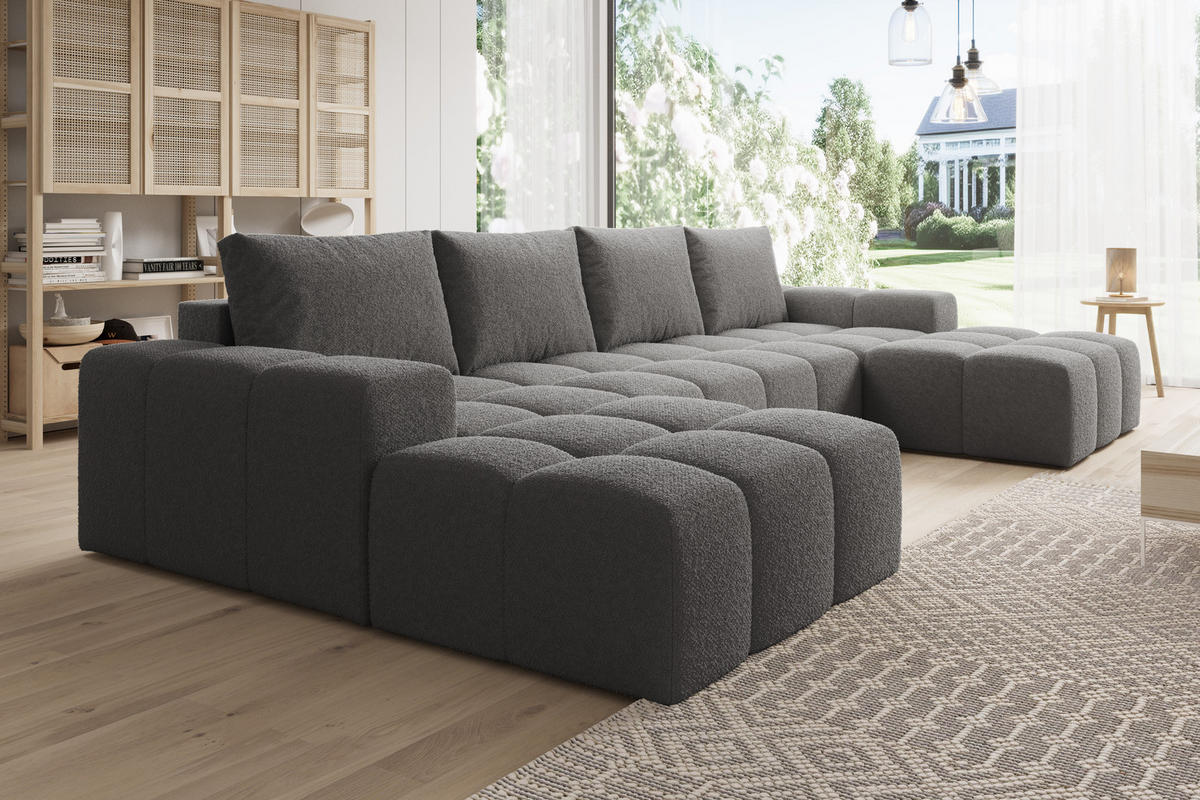 WOHNLANDSCHAFT Cento, Couch U-Form, Webstoff, 360x57x180 cm, Dunkelgrau - Grau, Holz (360/56/180cm) - PROMETO Möbel