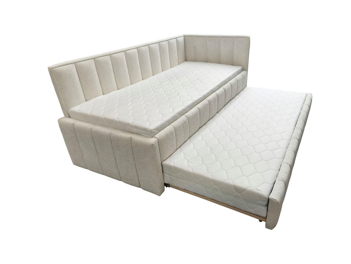 POLSTER-KINDERBETT LUKA 90x200 cm, rechts, mit Ausziehbett – Ecru - Ecru, Textil - KS Home Concept