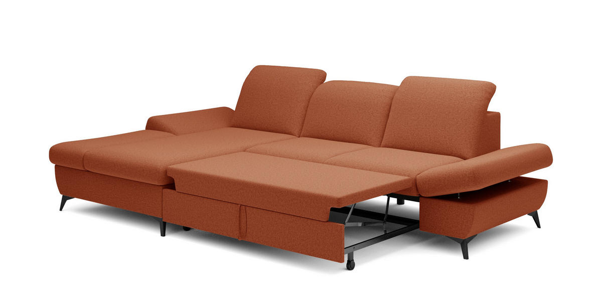 ECKSOFA FELICE L-S Orange Geflochtener Stoff mit Schlaffunktion - Orange, Holz (284/166cm) - MASSENO