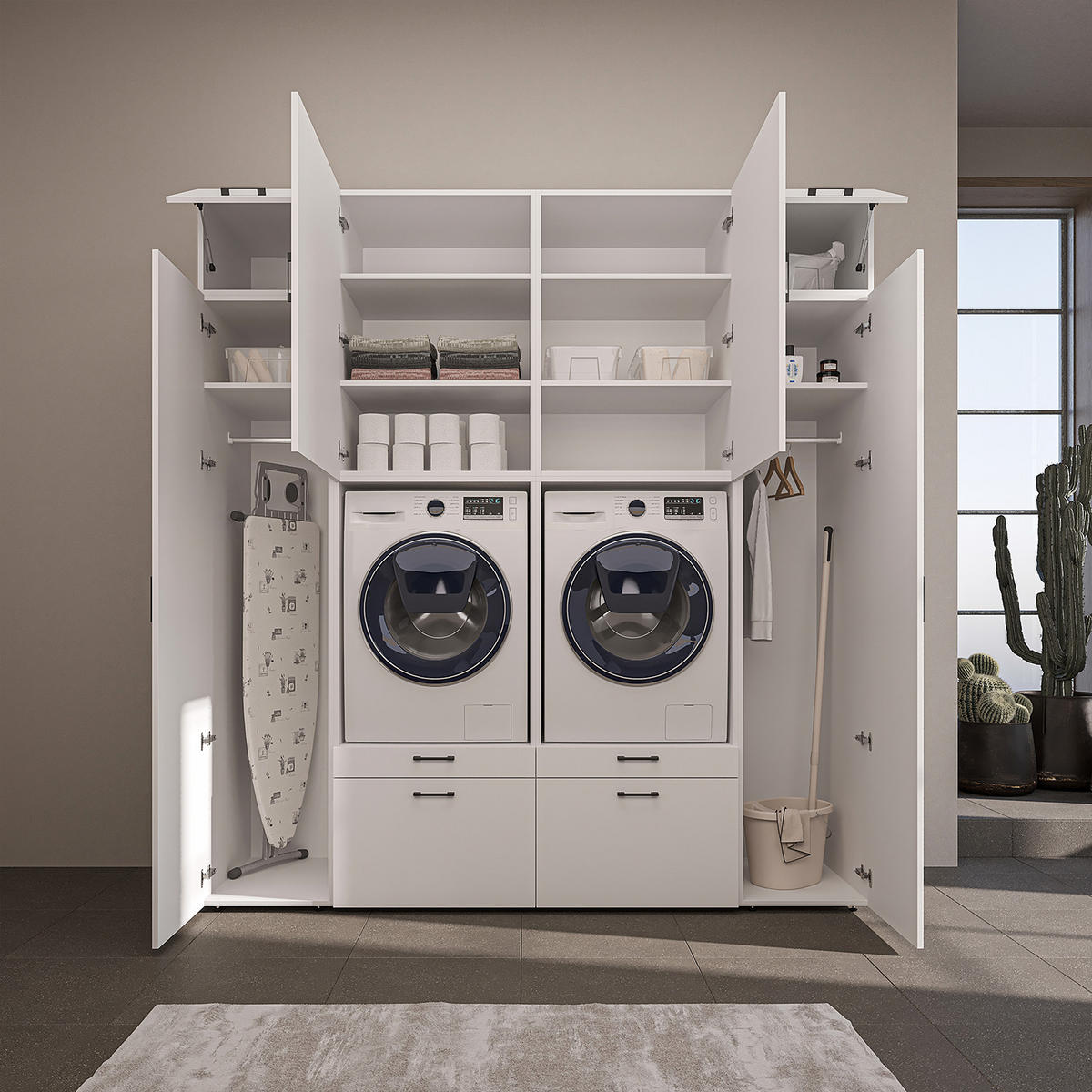 WASCHMASCHINENSCHRANK Serie 2 224cm Breit, 240cm Hoch - Weiß, Holzwerkstoff (224/240/67cm)