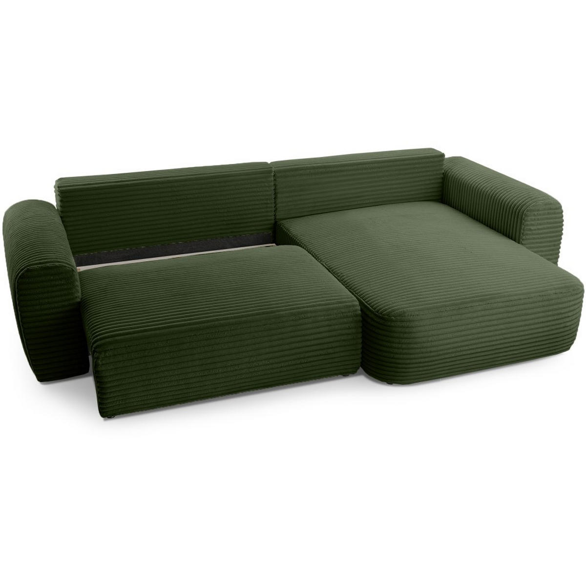 ECKSCHLAFSOFA Harmonia Dunkelgrün rechts - Dunkelgrün/Schwarz, Textil (297/169cm) - Beautysofa