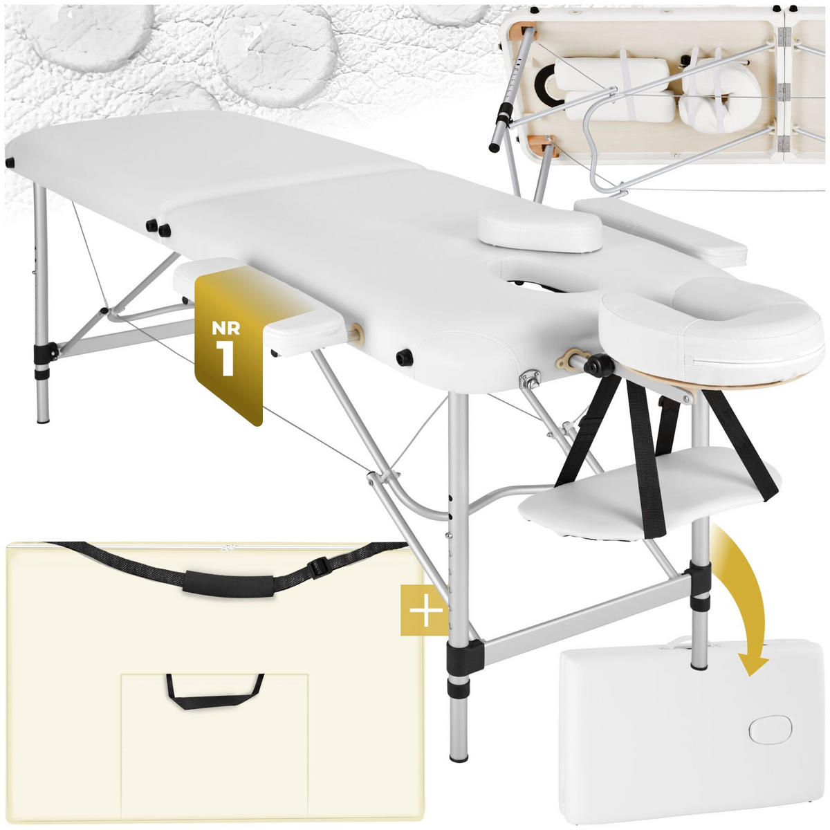 MASSAGELIEGE 2 Zonen, 210 x 95 x 89 cm, weiß - Weiß, Metall (60/89/205cm) - tectake
