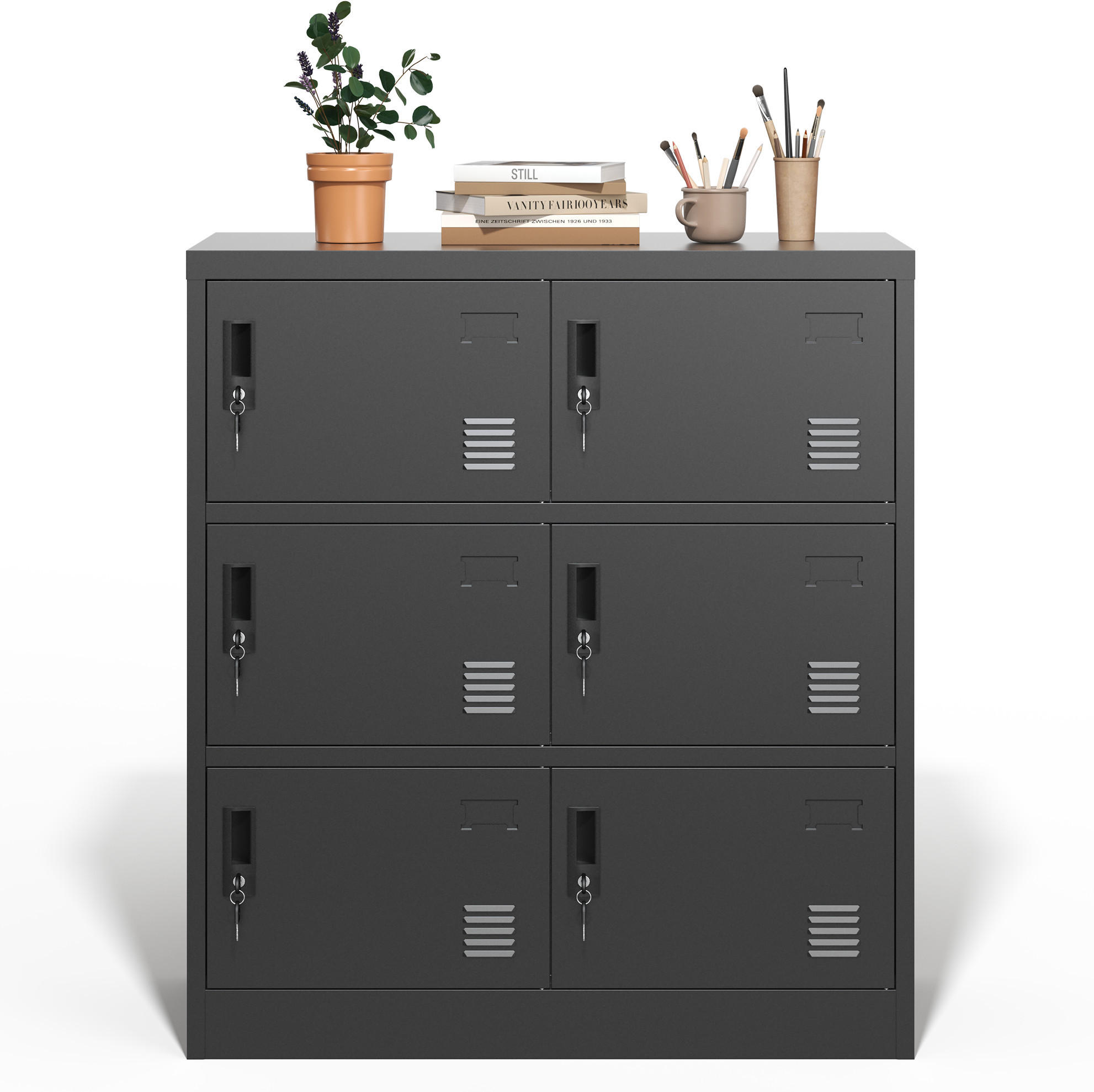 METALLSCHRANK 90/40/100 cm mit 6 Türen und Schlössern – schwarz - Schwarz, Metall (40/100/90cm) - BEAOK