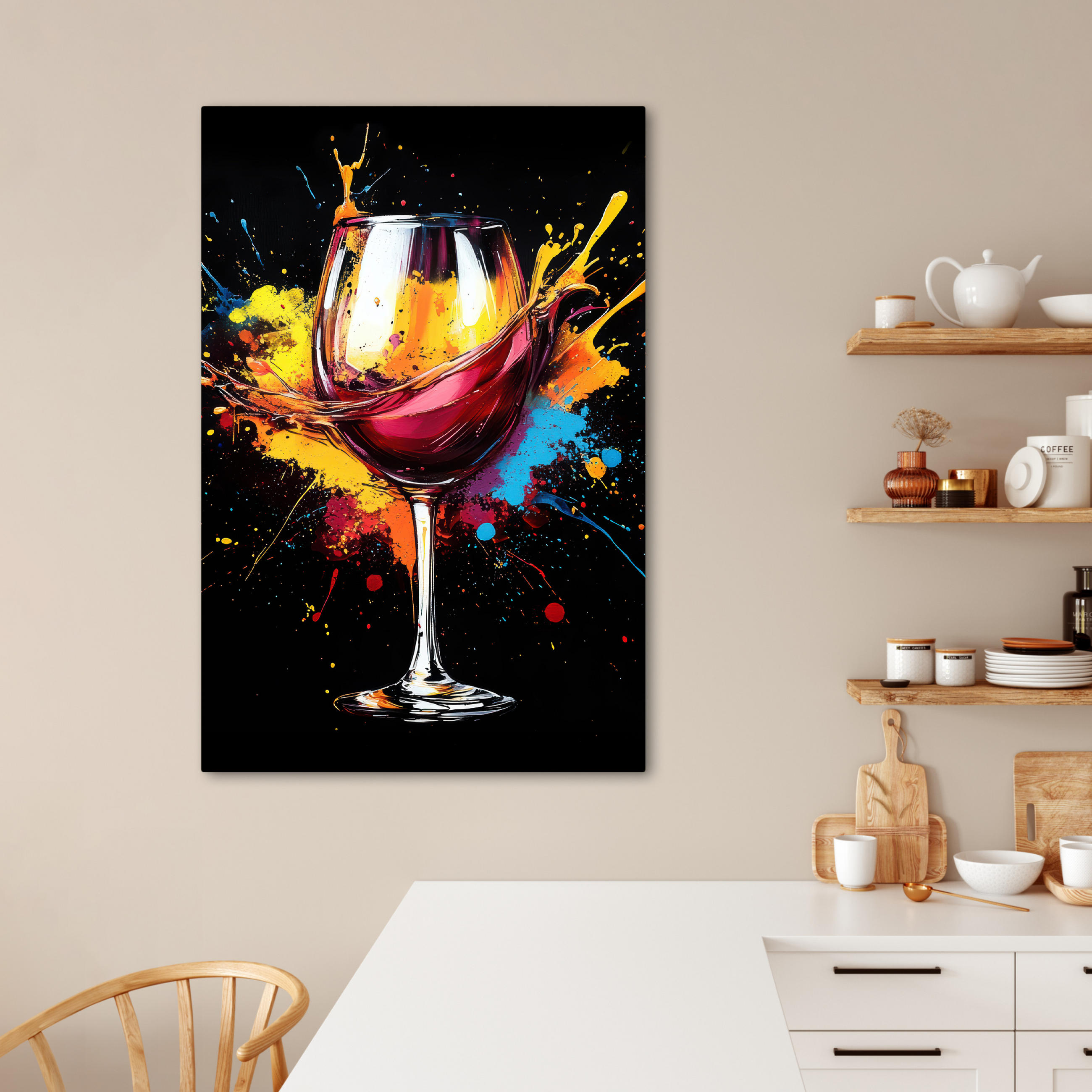 LEINWANDBILD Wein - Glas - Graffiti - Getränk - Rot - Farbe 80x120 cm - Weinrot, Textil (80/120cm) - MuchoWow